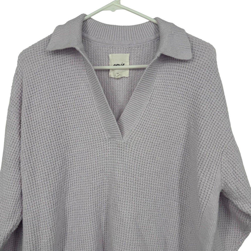 Aerie Waffle Knit Sweater Women XXS Lilac Polo V-Neck Oversized Pullover Cozy